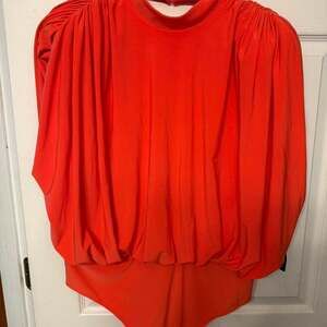 *Express Orange Pleated High-Neck Body Suit, Open Back, Size XL - NWT